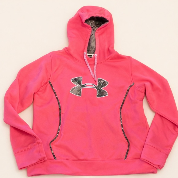 Under Armour Women’s Pink Camo Logo Hoodie Sweatshirt Size Large - Picture 2 of 6